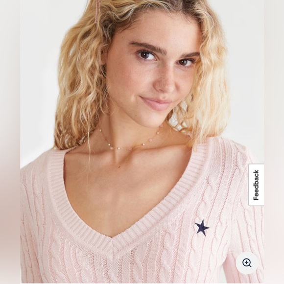 Aeropostale Pink V-Neck Cable Knit Sweater XS - Picture 3 of 7